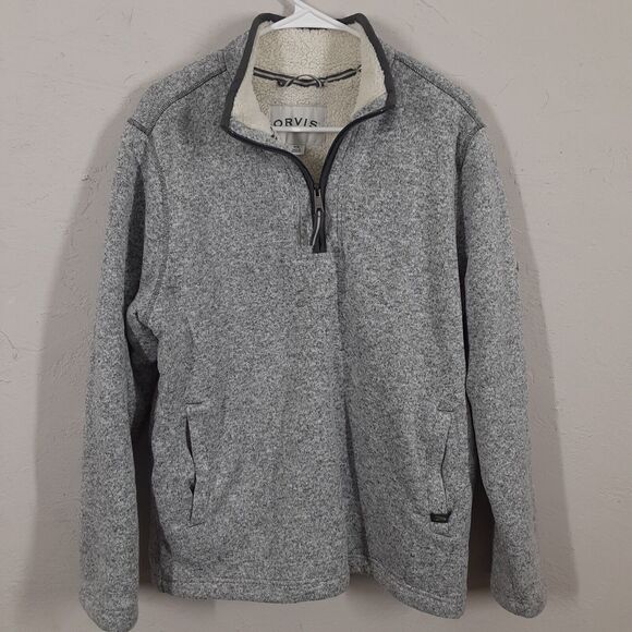 Orvis 1/4 Zip Sherpa Fleece Lined Pullover Sweater Heather Gray Mens Size M YKK - Picture 1 of 12